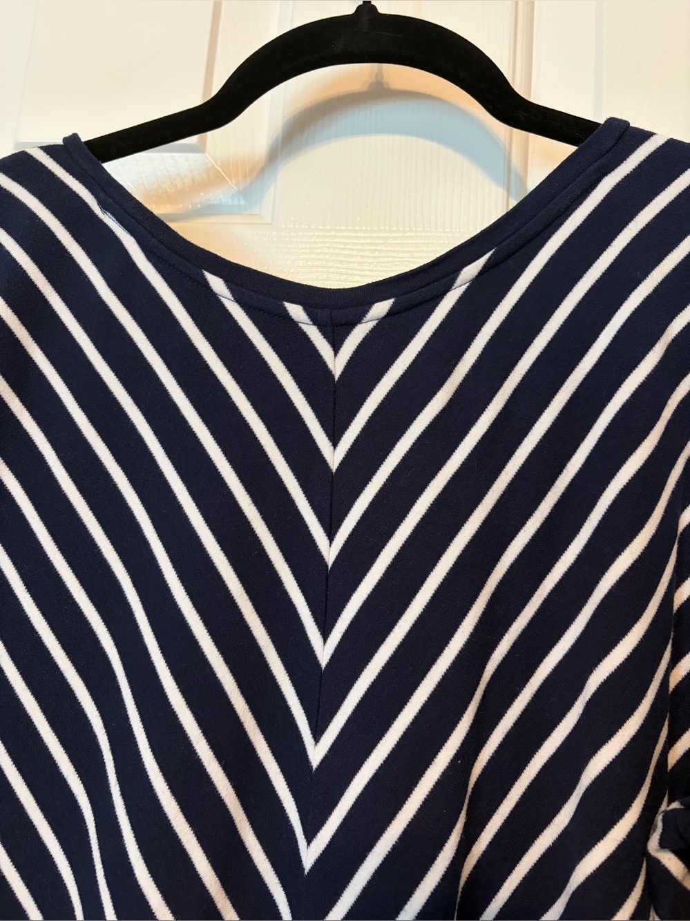 Kim Rogers Navy & White Striped V-Neck Ruffle Sleeve Midi Dress, Size 1X 💙 - Picture 7 of 10